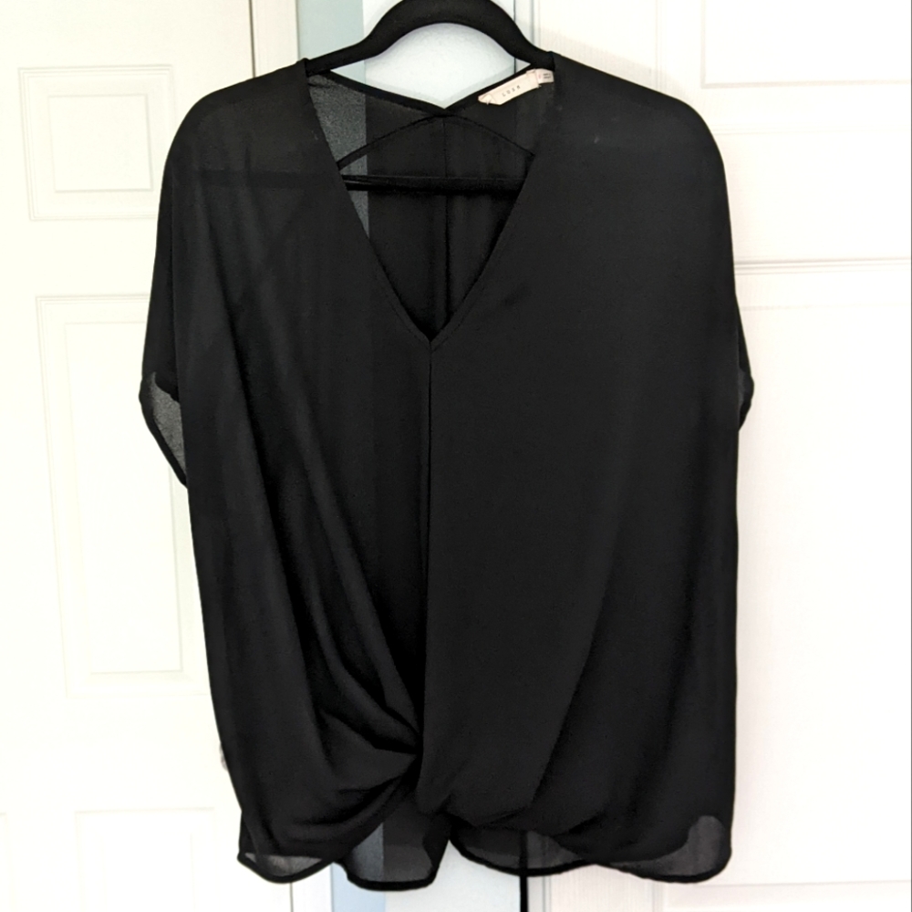 Lush Sheer Flowy Black Blouse - Small